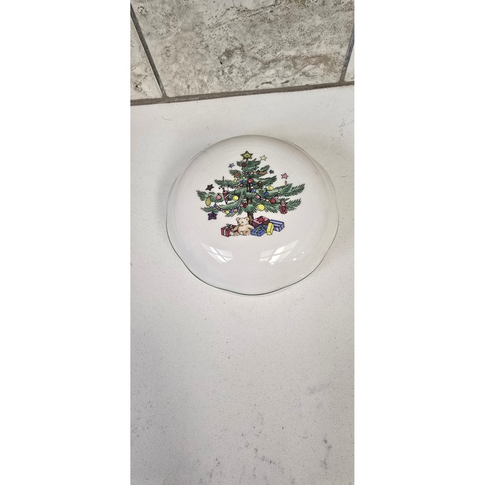 Nikko Japan Christmastime Covered Butter Dish Christmas Tree Holly Ceramic